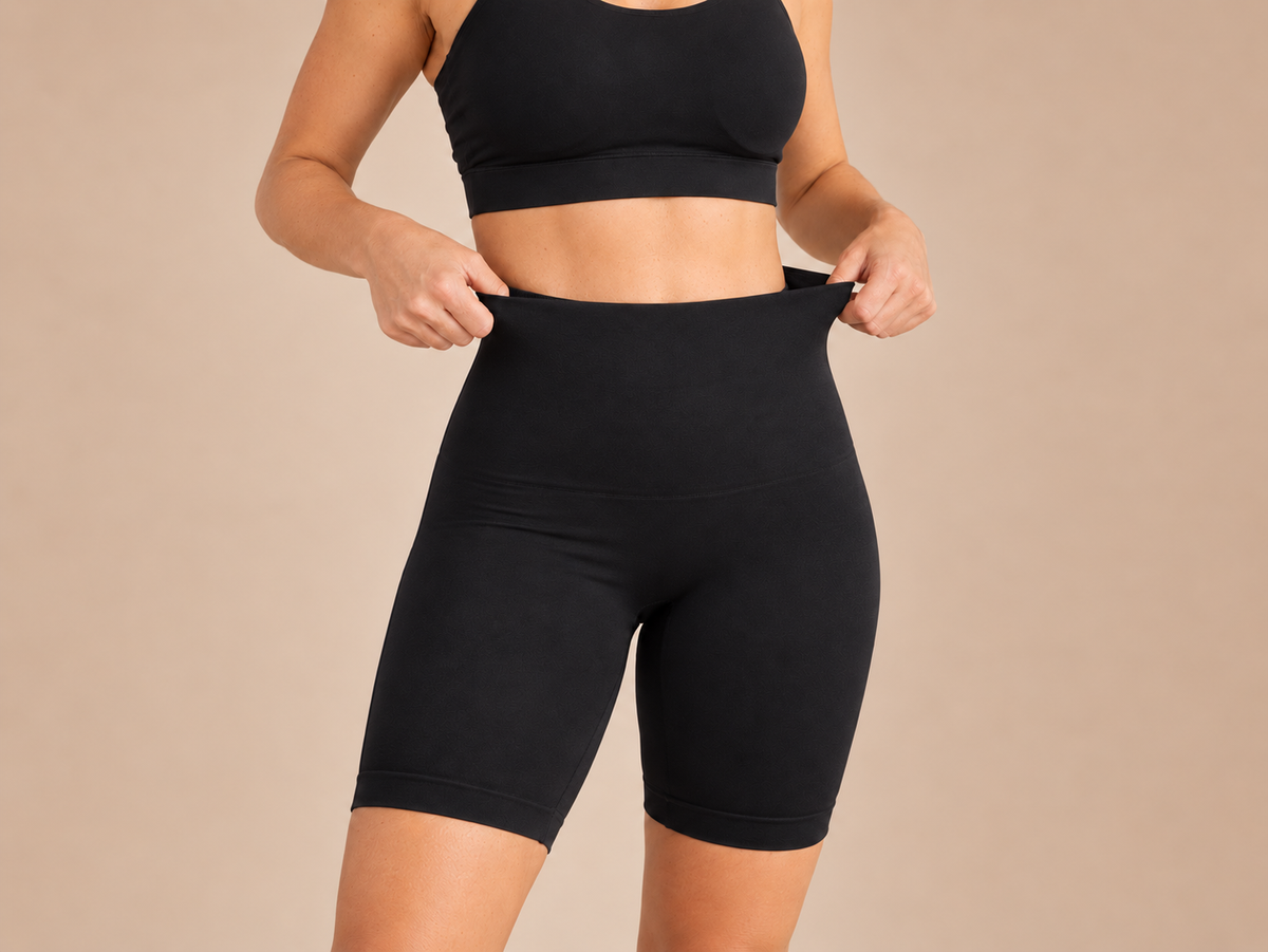 Postpartum Compression Biker Shorts — smooth from waist to thigh