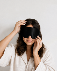 Front detail of the RestingBelly Sleep Mask being adjusted